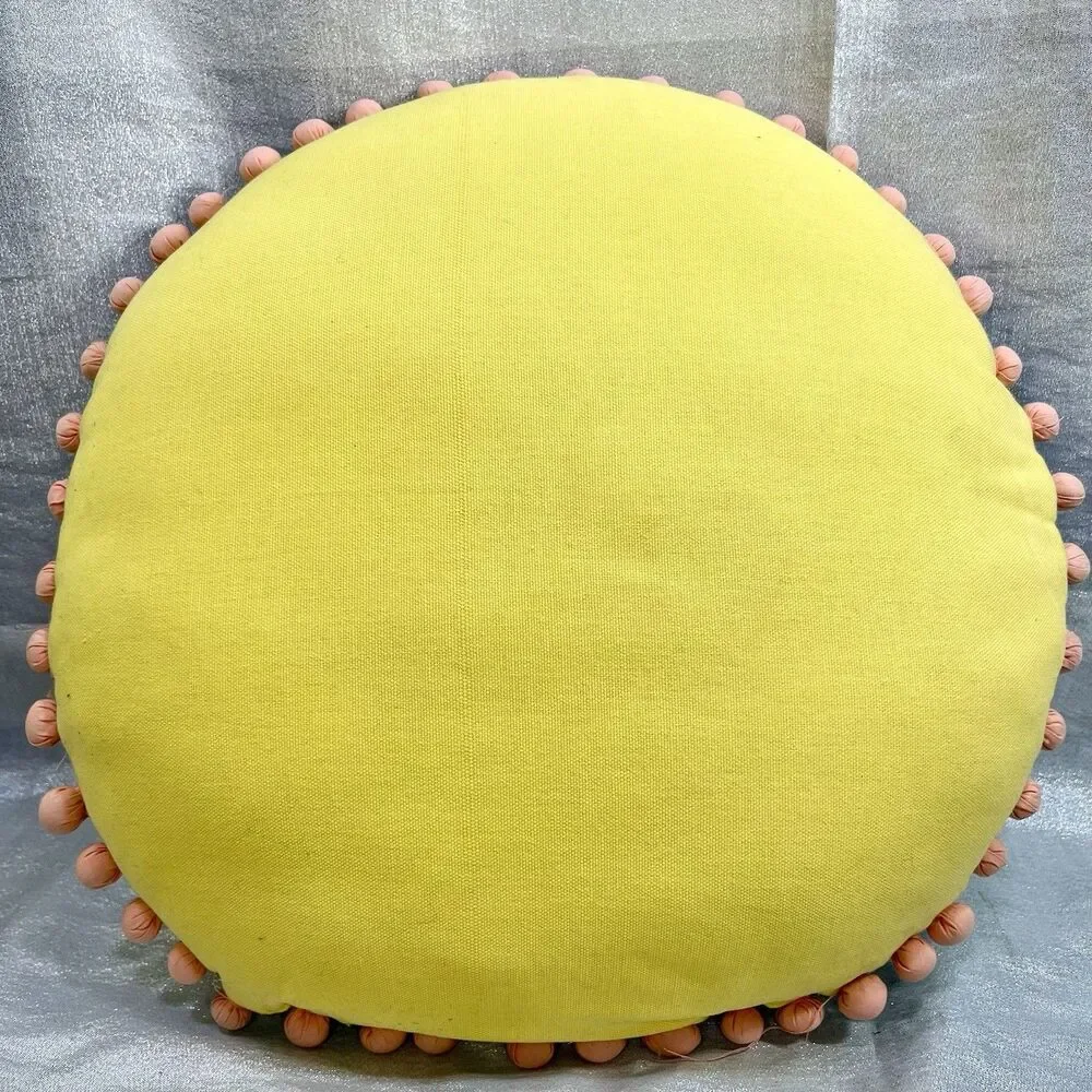 POTTERY BARN KIDS Decorative Throw Fish Pillow Round with Pom Pom Edge